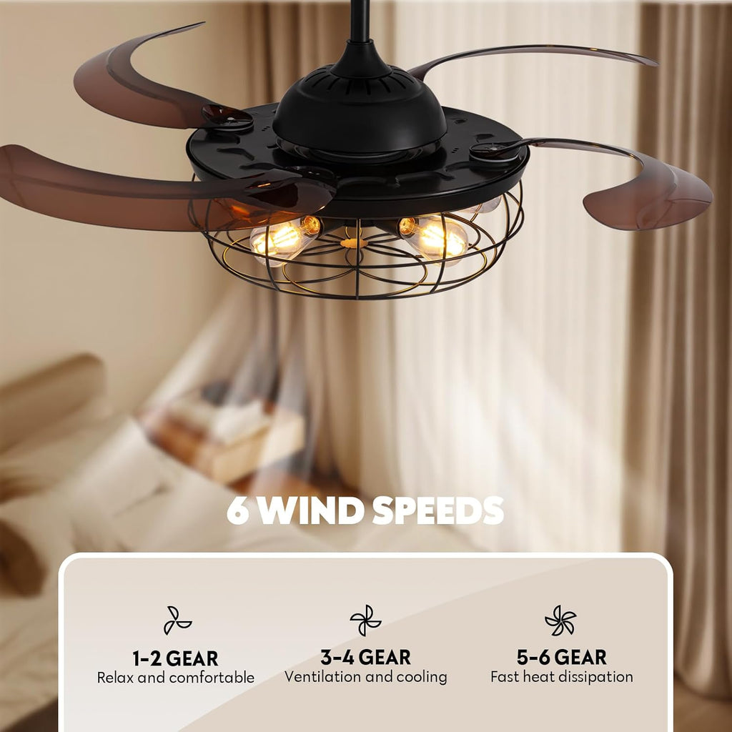 Rustic Retractable Ceiling Fan With Lights