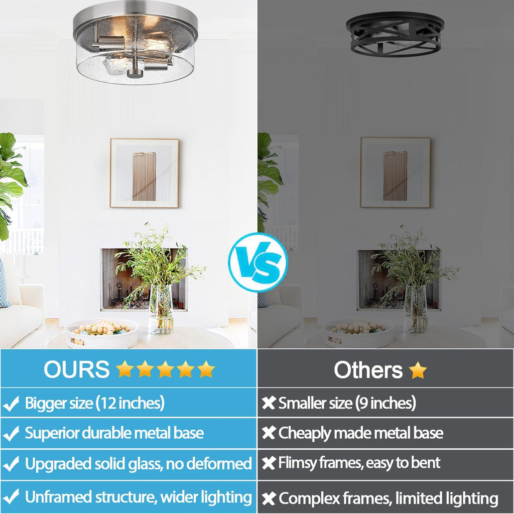 Brushed Nickel Seeded Glass Ceiling Light