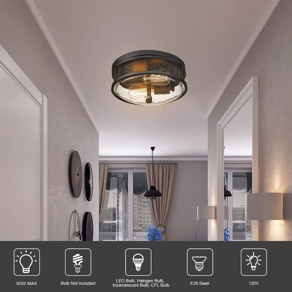 Modern Farmhouse Seeded Glass Ceiling Light