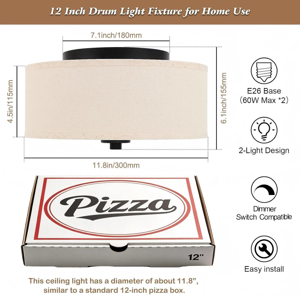 Farmhouse Flush Mount Ceiling Light Linen Shade