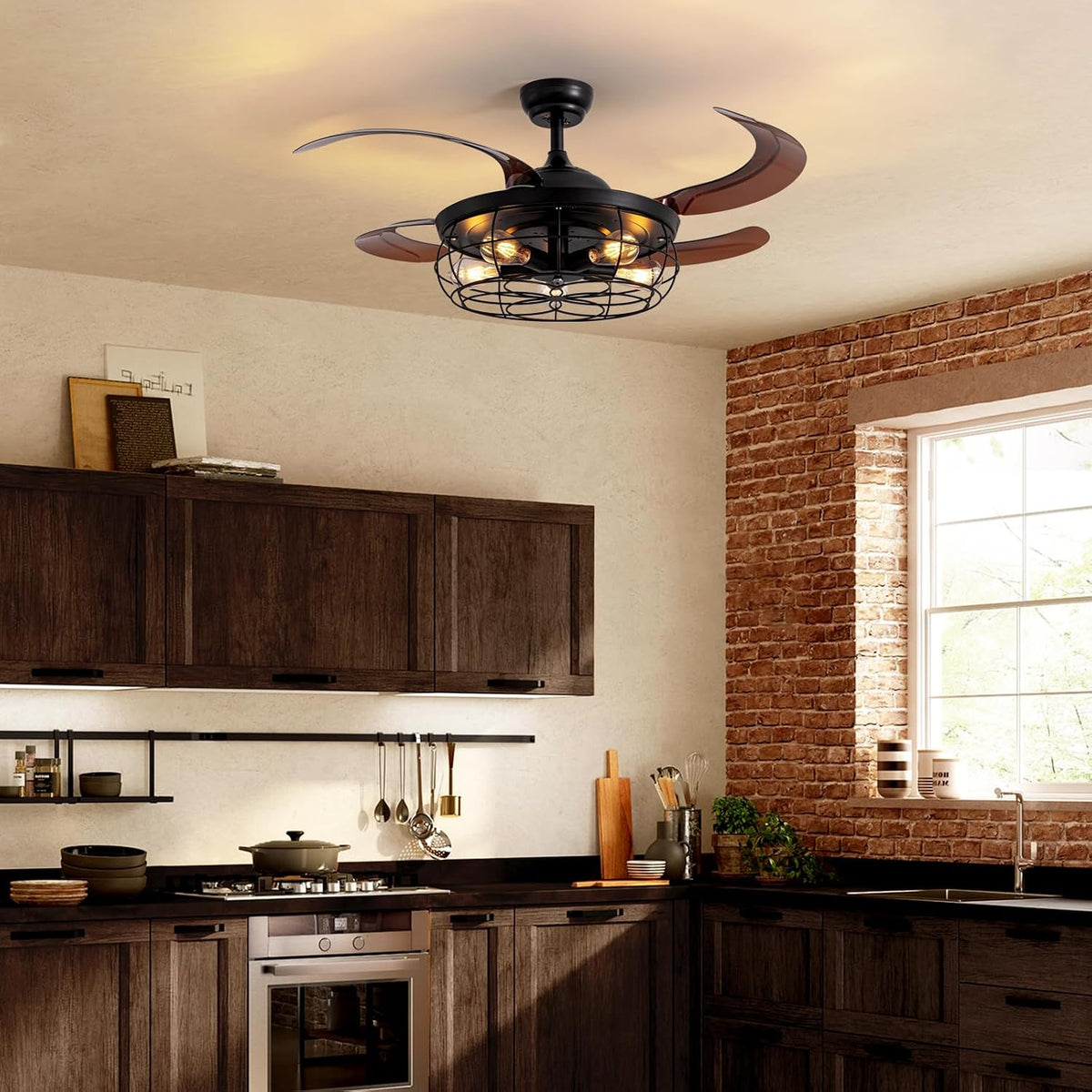 Rustic Retractable Ceiling Fan With Lights
