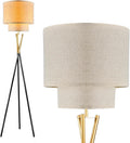 Modern Black Tripod Floor Lamp Dual Drum Shade
