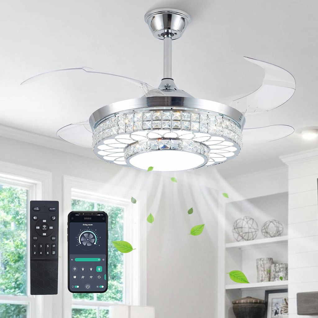 Crystal Retractable Ceiling Fan With Lights