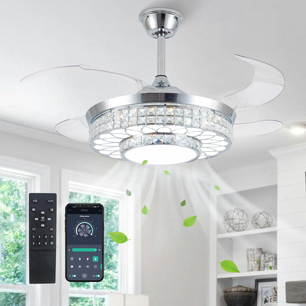 Crystal Retractable Ceiling Fan With Lights