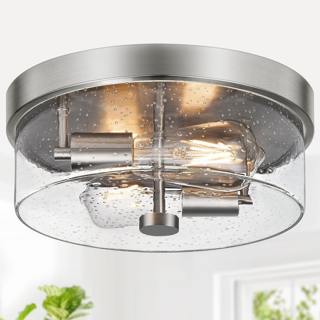 Brushed Nickel Seeded Glass Ceiling Light