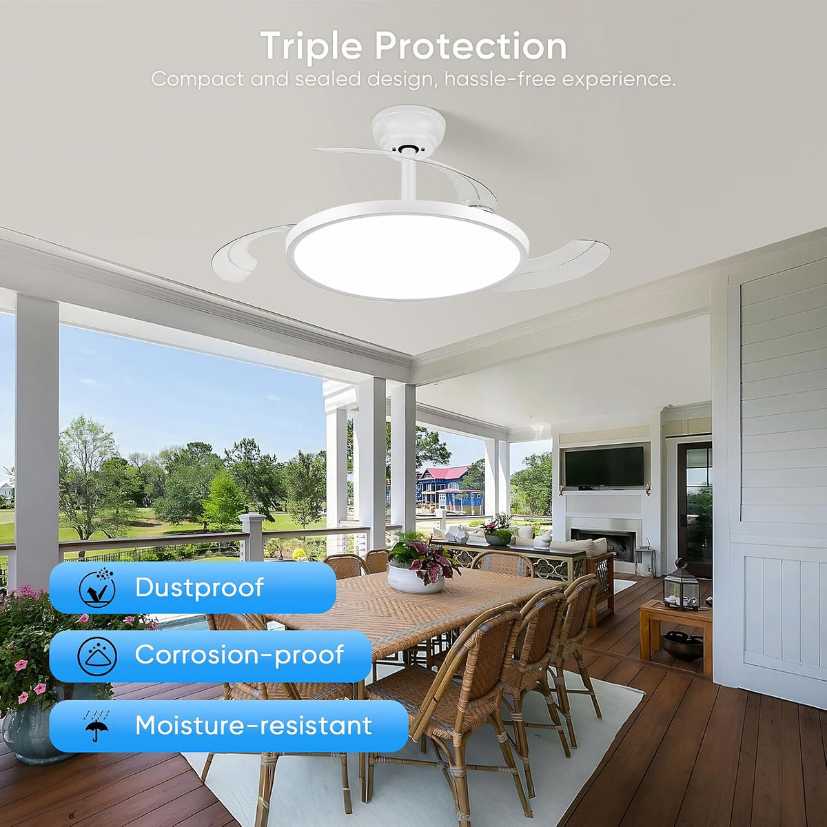 White Retractable Ceiling Fan With Light