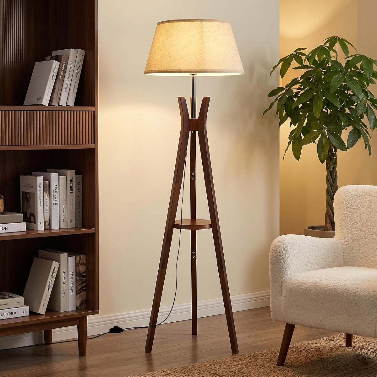 Modern Tripod Floor Lamp With Storage Shelf