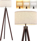 Mid‑Century Wood Tripod LED Floor Lamp Linen Shade
