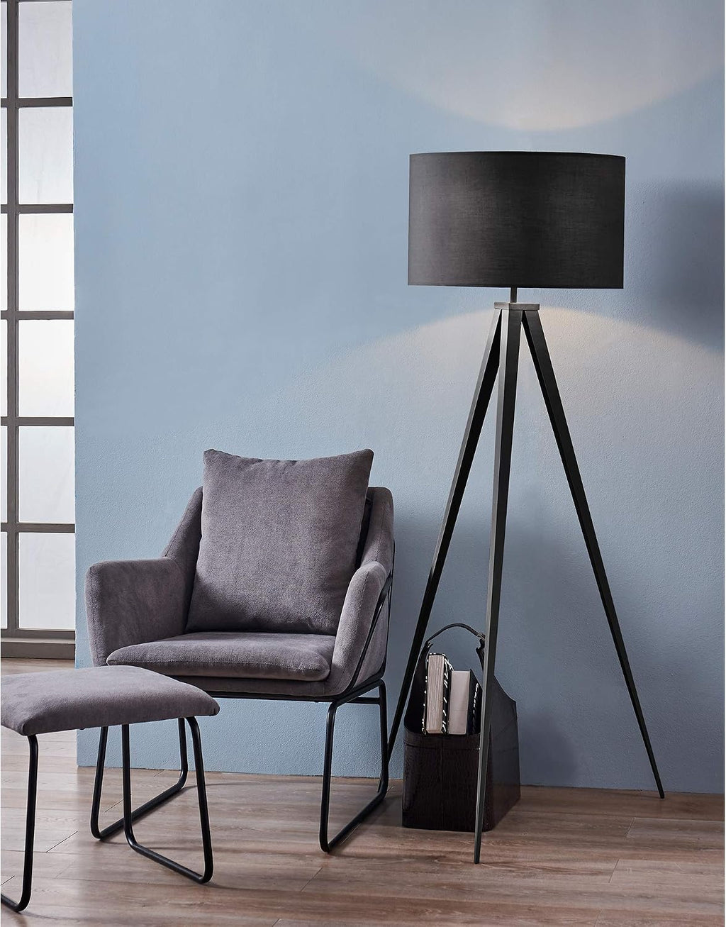 Modern Metal Tripod LED Floor Lamp Drum Shade