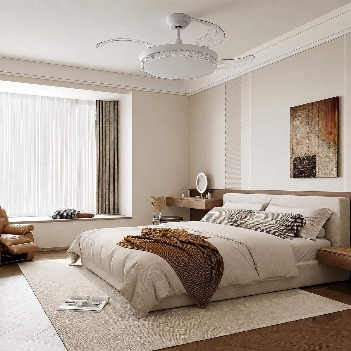 Retractable Ceiling Fan With Light Remote