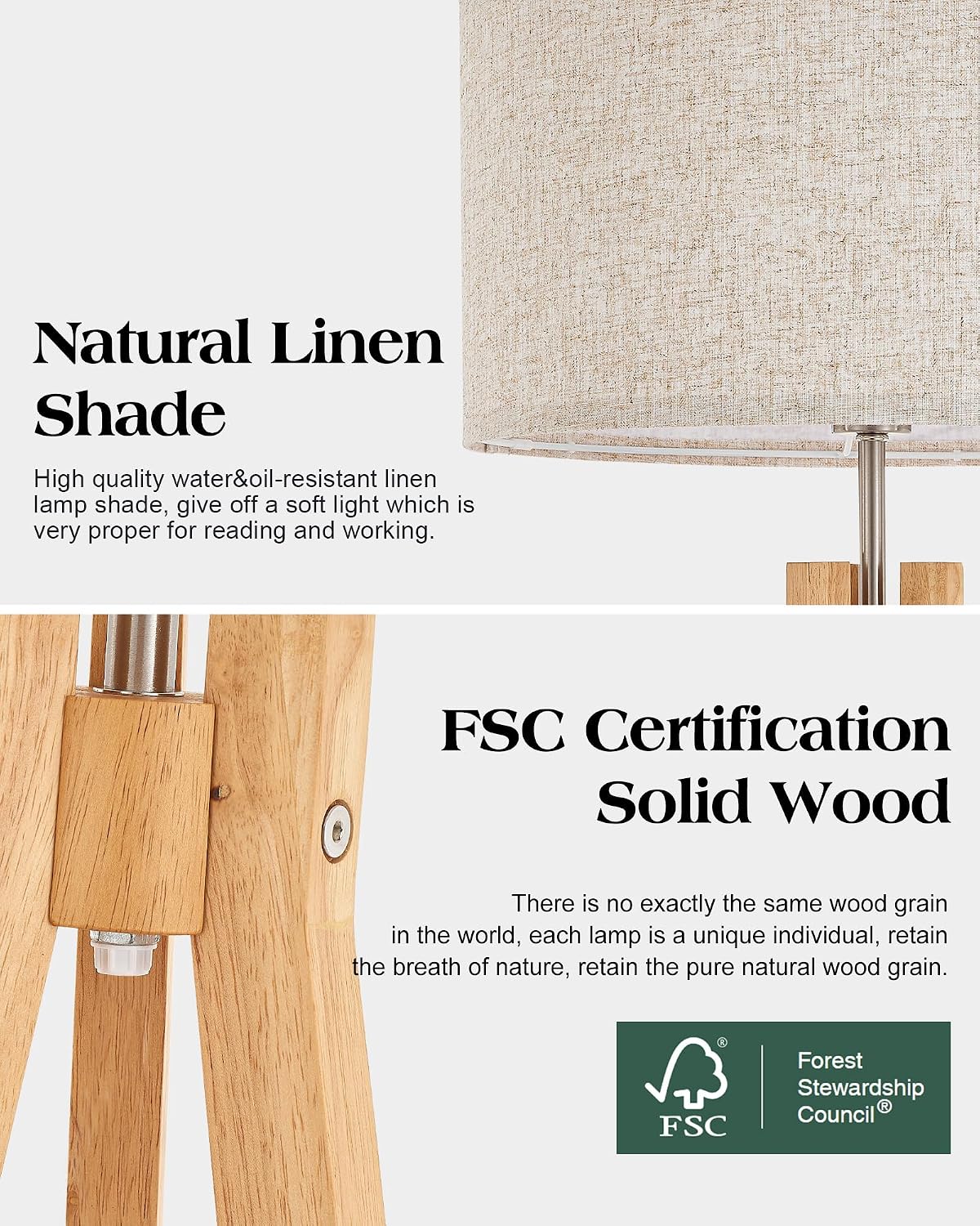Nordic Wood Tripod LED Floor Lamp Flaxen Shade