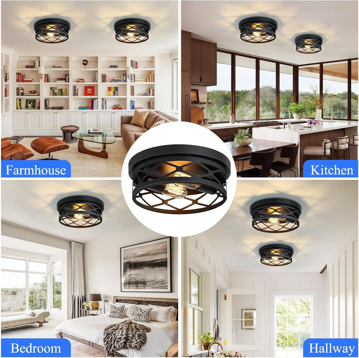 Farmhouse Black Flush Mount Ceiling Light