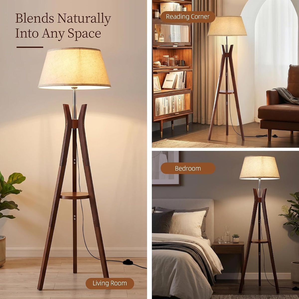 Modern Tripod Floor Lamp With Storage Shelf