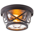Industrial Bronze Flush Mount Ceiling Light Seeded Glass