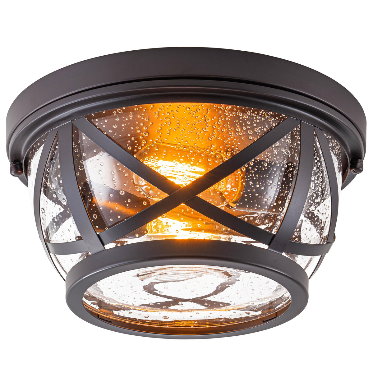 Industrial Bronze Flush Mount Ceiling Light Seeded Glass