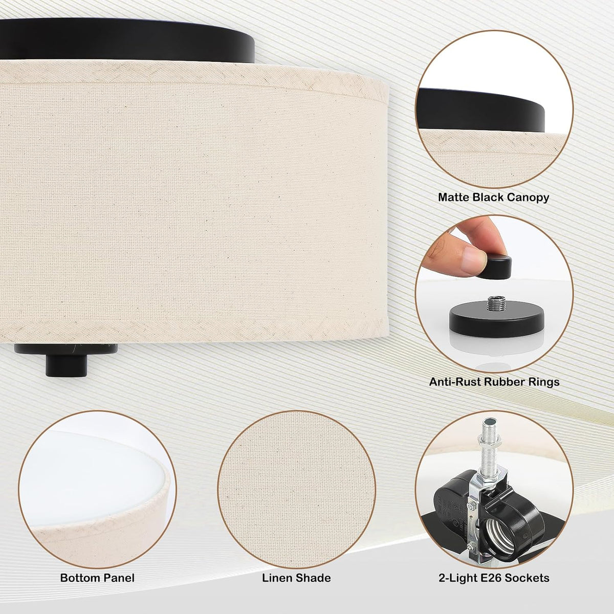 Farmhouse Flush Mount Ceiling Light Linen Shade