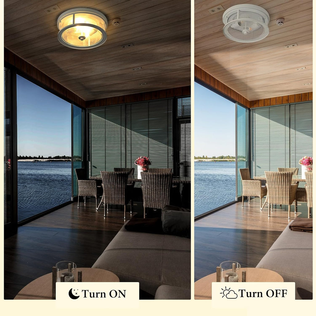 White Seeded Glass Flush Mount Ceiling Light Fixture