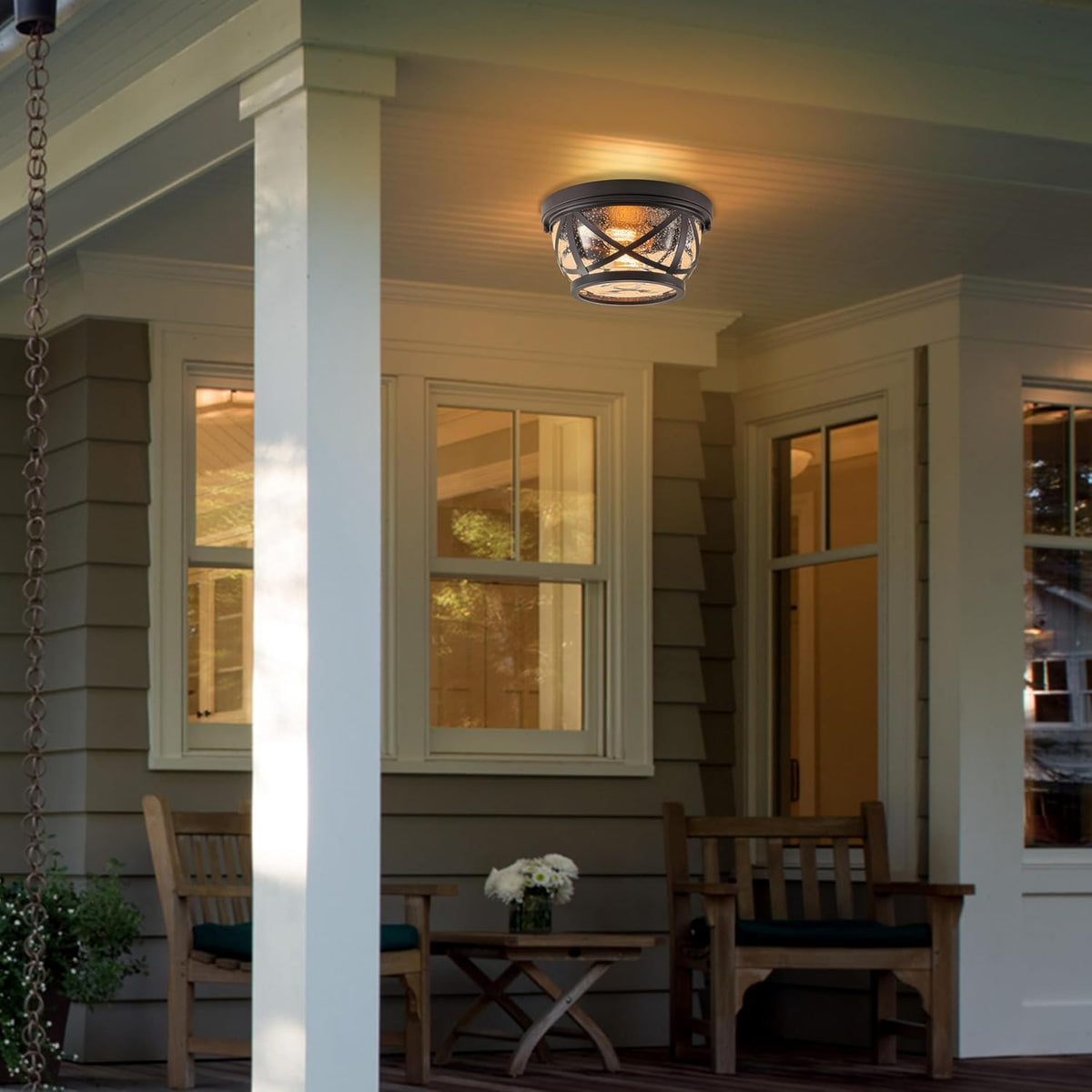 Industrial Bronze Flush Mount Ceiling Light Seeded Glass