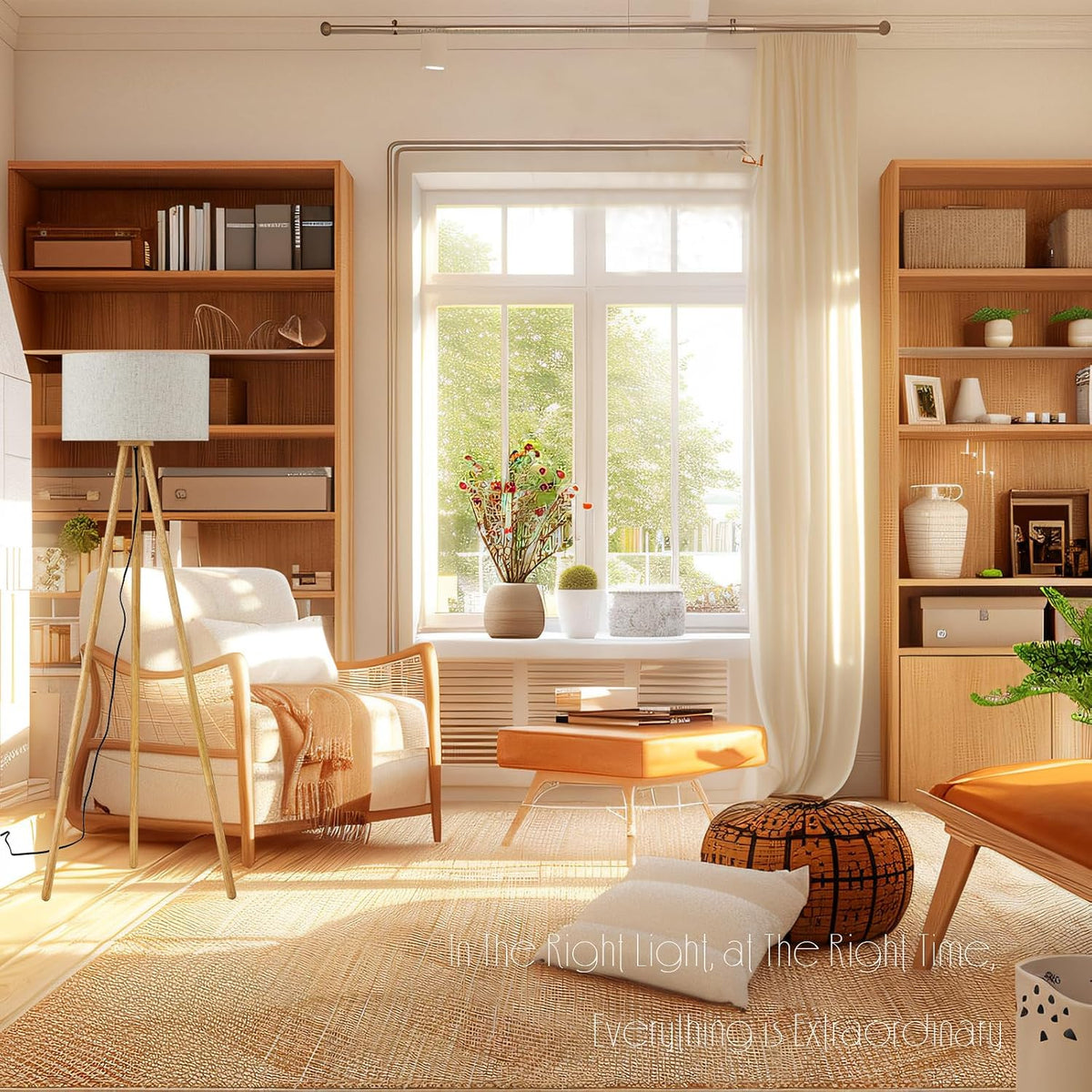 Wood Tripod LED Floor Lamp With Linen Shade