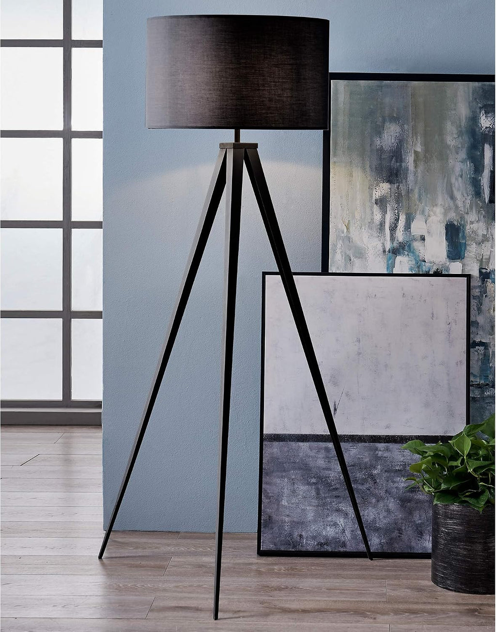 Modern Metal Tripod LED Floor Lamp Drum Shade