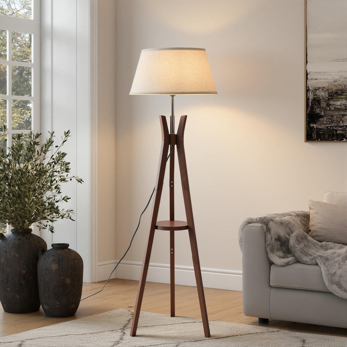 Modern Tripod Floor Lamp With Storage Shelf