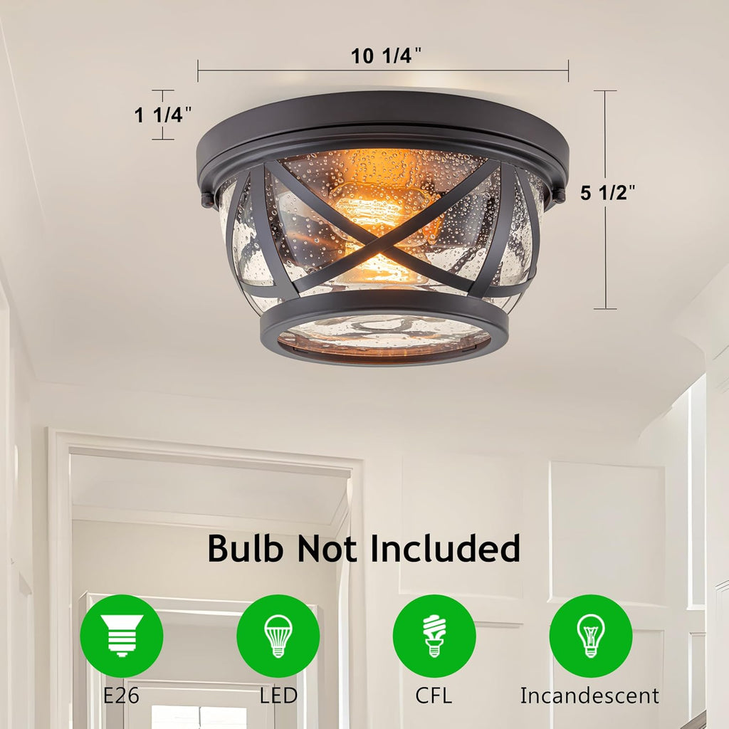 Industrial Bronze Flush Mount Ceiling Light Seeded Glass
