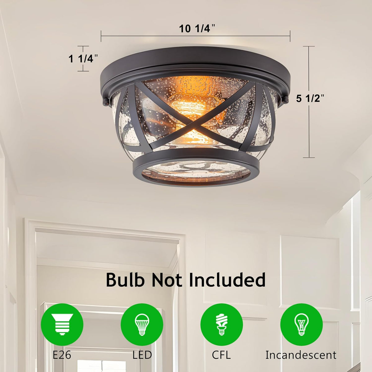 Industrial Bronze Flush Mount Ceiling Light Seeded Glass